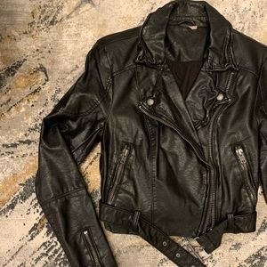 FREE PEOPLE Vegan Leather / Faux Leather Distressed Jacket